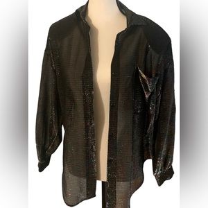 Vintage Soho 80s Multi Color Mylar and Acetate Long Sleeve Button Shirt.